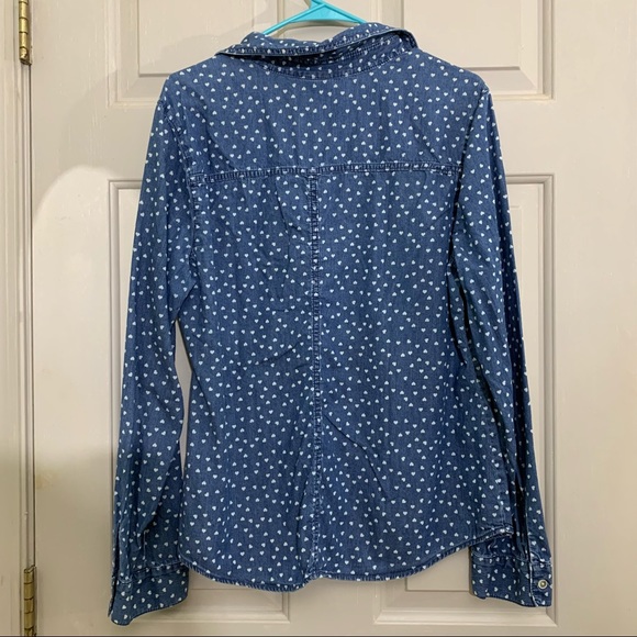 Lauren Conrad denim chambray hearts button down too cotton extra large - Picture 4 of 8
